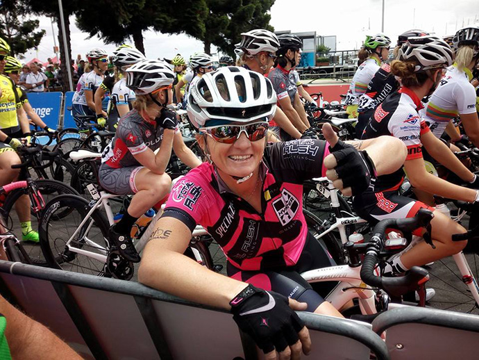 Kym at the start of the Cadel Evans Great Ocean Road Women’s Elite Race in January.